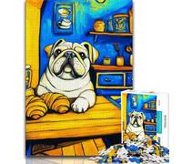 Artistic French Bulldog 1000 Pieces Jigsaw Puzzles for Adults And Teens,Stress Reliever Difficult Challenge Enhance Love between Couples 50x75cm