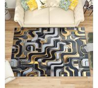 Artistic Geometric Pattern Soft Short Pile Rugs for Bedroom Living Room Black And Gold Thin Stain Resistant Anti-Slip Floor Carpet for Office Dining Room - Easy Clean Washable 180x240 cm