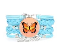 Artistic,Girl,Butterfly,Diffraction,Adjustable,Leather,Braided,Bracelet Blu