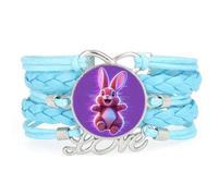Artistic Girl Fault Art Rabbit Love Adjustable Leather Braided Bracelet Blu