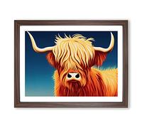 Artistic Highland Cow H1022 BLK Framed Print for Living Room Bedroom Home Office Décor, Wall Art Picture Ready to Hang, Walnut A4 Frame (34 x 25 cm)
