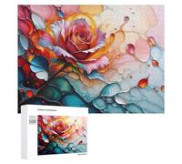 Artistic Jigsaw Puzzle for Adults, Abstract Rose with Fluid Art Elements, 500 PCS