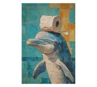 Artistic Jigsaw Puzzle for Adults, Dolphin with Toilet Paper Hat, 1000 PCS
