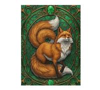 Artistic Jigsaw Puzzle for Adults, Fox Portrait in Emerald Frame, 500 PCS