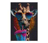 Artistic Jigsaw Puzzle for Adults, Giraffe with Colorful Drink, 300 PCS