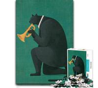 Artistic Jigsaw Puzzle for Adults, Jazz Black Cat Playing Trumpet, 1000 PCS