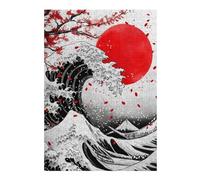 Artistic Jigsaw Puzzle for Adults, Katsushika Hokusai Wave Red Moon, 300 PCS
