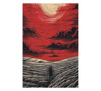 Artistic Jigsaw Puzzle for Adults, Red Sky, Lonely Figure, Field, 1000 PCS