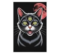 Artistic Jigsaw Puzzle for Adults, Three-Eyed Cat with Red Moon, 1000 PCS