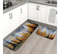 Artistic Kitchen Mats for Floor, Autumn Trees Abstract Soft Mats, Cushioned Comfort Washable Non Slip Decor Rugs for Kitchen Sinks Laundryroom Bathroom 2PCS