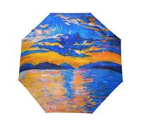 Artistic Lake Sky Nature Umbrella Windproof Automatic Foldable Umbrells Auto Open Close for Men Women Kids