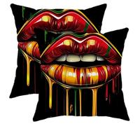 Artistic Lip Print Pillow Covers Set of 2, Red and Gold Dripping Lips Throw Pillows Case, Stylish Decorative Cushion Covers for Home Sofa Bed Couch 20x20 Inch