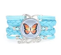 Artistic,Lucky,Butterfly,Projection,Adjustable,Leather,Braided,Bracelet Blu