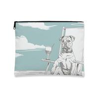 Artistic Makeup Bag, Dog Illustration Vintage Cosmetic Travel Pouch for Women, Portable Small Canvas Zipper Organizer, Beach Gift Skincare Toiletry Bag, Light Blue, 7x9 Inch