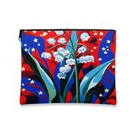 Artistic Makeup Bag, Lily of the Valley Abstract Cosmetic Travel Pouch for Women, Portable Canvas Zipper Organizer, Stars Gift Skincare Festival Accessory, red, 7x9 Inch, Lily of the Valley