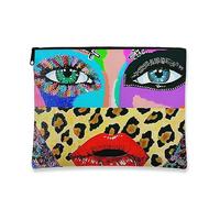 Artistic Makeup Pouch, Colorful Eyes and Leopard Print Cosmetic Bag for Women, Portable Small Zipper Organizer, Festival Gift Toiletry Bag, Multicolor, 7x9 Inch