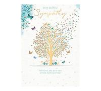Artistic Male/Female Sympathy Card - Thoughts are With You - Tree and Butterflies with a Stunning Gold Foil Finish - Greeting Card For Him/For Her (WW-E004)