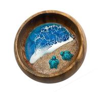 Artistic Marine Desk Decor Bowl With Realistic Aquatic Flora Sea Stars Turtles & Natural Shell Accents Resins Marine Ornament