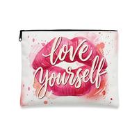 Artistic Modern Makeup Bag, Peach Lips Cosmetic Travel Pouch for Women, Portable Canvas Zipper Organizer, Valentine'S Day Gift, Peach, 7x9 Inch, Love