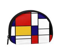 Artistic Mondrian Style Color Composition Red, Women's Storage Bag Shell Makeup Bag Small Coin Purse Shell Change Pouch
