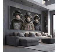 Artistic Monkey Canvas Wall Art Casual Denim Jacket Large Pictures for WallsSport Patch Home Artwork for Living Room Bedroom Frameless 70x140 cm