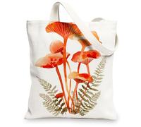 Artistic Mushroom Canvas Tote Bags, Vintage Plant Pattern Reusable Grocery Bags, Lightweight Washable Shoulder Strap Canvas, White, 13x15 Inch