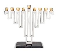 Artistic Nickel Plated Chanukah Candle Menorah Traditional Shape in a Modern Maze Hanukkiah Elegant Marble Decal Decorated Base fits Standard Hanukkah Candles by Zion Judaica