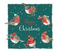 Artistic Open Christmas Card (LD-X13856IW) - Merry Robins in The Snow - from The Lovely Wildlife Range by Ling Design