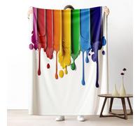Artistic Paint Drips Large Sofa Throw Blanket for Seater, Soft Luxury Random Droplet Details Fleece Throw for Couch Rainbow Blanket for Bed, Warm and Cozy, 200x220 cm