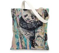 Artistic Panda Canvas Tote Bags, Colorful Animal Design Reusable Shopping Bags, Lightweight Eco-Friendly Canvas Bags for Tr, Multicolor, 13x15 Inch