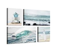 ARTISTIC PATH Beach Canvas Wall Art Print: Shoreline Guard & Surfboard Picture Graphic Art Painting for Wall Decor (Overall 36 W x 24 H