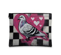 Artistic Pigeon Makeup Bag, Cute Bird Graffitis Cosmetic Travel Bags for Women, Portable Small Canvas Zipper Pouch, Valentine’s Day Gift Skincare Toiletry Bag Organizer, Peach, 7x9 Inch