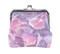 Artistic Purple Pink Petal Pattern Women's Coin Purse, PU Leather Small Wallet with Kiss-Lock Closure, Personalized Print Compact Pouch for Cash, Cards, Coins - Gift for Her