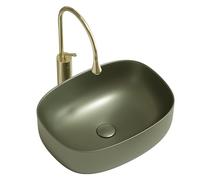 Artistic Retro Green Ceramic Bathroom Vessel Sink - 18.3" Scratch-Resistant Above Counter Vanity Sink, Easy-to-Clean Design for Home, Balcony, Guest Bath