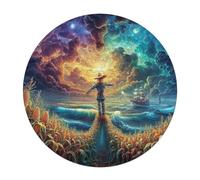 Artistic Scenery 120 Piece Round Jigsaw Puzzle Imagining Space Animal Shape Durable Challenging Puzzle Decorative Home Accent Stress Relief for Adults Challenging 120 PCS