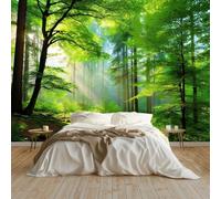 Artistic Scenery Primeval Forest Light and Shadow Wall Mural Green 350 x 256 cm - Premium Non-Woven Large Photo Wallpaper for Teenage Boys Bedroom, Living Room, Office Feature Wall Decoration