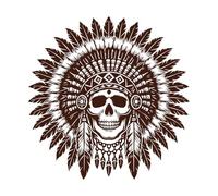 Artistic Skull Featuring Native American Style Mural and Wall Vinyl Decal 54.6x55.3cm Window Decals Coffee