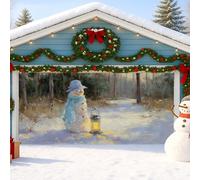 Artistic Snow Man Garage Door Cover, Light Blue Winter Wonderland Large Garage Door Decorations, Xmas Indoor and Outdoor Holiday Party Background Decor 157x71 Inch
