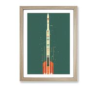 Artistic Spaceship Rocket No.1 Framed Print | A2 Oak Framed Wall Art | Ready to Hang | Modern Nature Picture | Living Room Bedroom Lounge Office