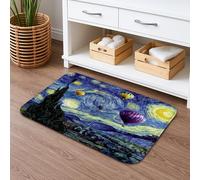 Artistic Starry Night Quick Dry Bath Mat, Vintage Blue Hot Air Balloons Non Slip Shower Mat, Memory Foam Washable Bath Rugs for Bathroom 20x32 Inch