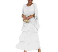 Artistic Style Loose Dress,Women's Casual A-Line 3/4 Sleeve Round Neck Layered Summer Large Size Maxi Dresses,Oversized Maxi Dress (White,XL)
