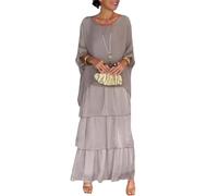 Artistic Style Loose Dress, Women's Casual A-Line 3/4 Sleeve Round Neck Layered Summer Large Size Maxi Dresses (Gray,X-Large)