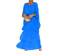 Artistic Style Loose Dress,Women's Casual A-Line 3/4 Sleeve Round Neck Layered Summer Large Size Maxi Dresses,Oversized Maxi Dress (Blue,XL)