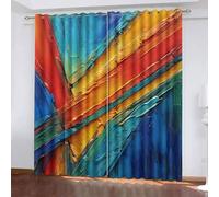 Artistic Style Window Curtain Blackout Color Paint Wood Strips UV Protection Thermal Insulation Window Drapes With Grommet Curtains for Living Room Windows Bedroom Study W140 x L260 CM 2 Panels