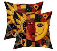Artistic Throw Pillow Covers Set of 2, Red and Yellow Geometric Face Design Cushion Cases, Vibrant Decorative Square Pillows for Home Sofa Couch 20x20 Inch