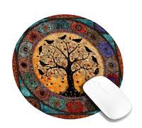 Artistic Tree Design Desk Mouse Pad, Colorful Abstract Pattern Non-Slip Washable Mousepad for Home and Office Computer, Laptop, Ideal for Spring and Summer Round 8x8 Inch
