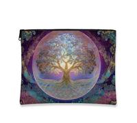 Artistic Tree Makeup Bag, Vibrant Cosmic Floral Cosmetic Travel Pouch for Women, Portable Small Canvas Zipper Organizer, Perfect for Festivals and Summer Trips, Vibrant, 7x9 Inch, Tree