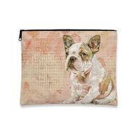 Artistic Vintage Dog Makeup Bag, Cute French Dogs Cosmetic Pouch for Women, Portable Canvas Zipper Organizer, Everyday Skincare Toiletry Bag, Peach, 7x9 Inch, Dog