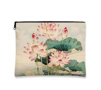 Artistic Vintage Makeup Bag, Peach Water Lily Floral Cosmetic Travel Pouch for Women, Portable Small Canvas Zipper Organizer, Spring Gift Skincare Toiletry Bag, Peach, 7x9 Inch, Water Lily
