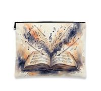 Artistic Watercolor Makeup Bag, Music Notes Print Cosmetic Travel Pouch for Women, Portable Canvas Zipper Organizer, Perfect for Gifts and Everyday Use, Beige, 7x9 Inch, Music Notes